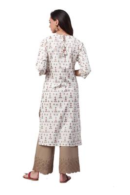Off-white printed cotton ethnic-kurtis 2