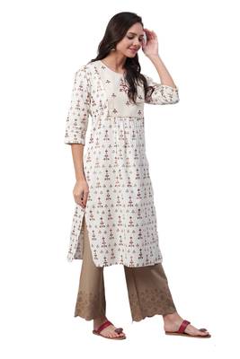 Off-white printed cotton ethnic-kurtis 3