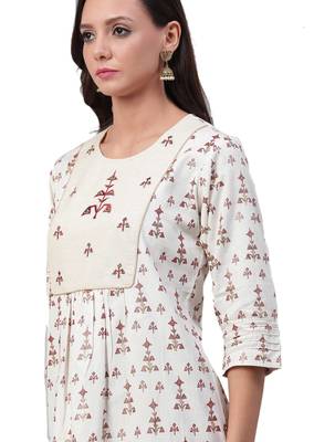 Off-white printed cotton ethnic-kurtis 4