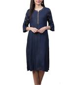 Navy-blue printed liva ethnic-kurtis