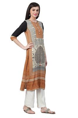 Mustard printed liva ethnic-kurtis 3