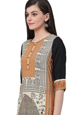 Mustard printed liva ethnic-kurtis 4