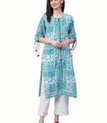Turquoise printed liva ethnic-kurtis