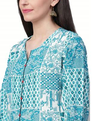 Turquoise printed liva ethnic-kurtis 4