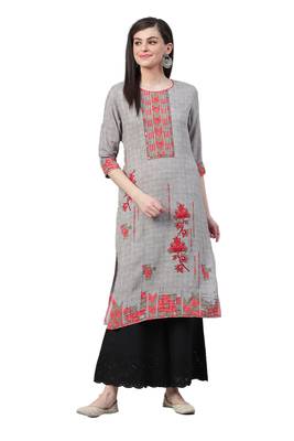Grey printed liva ethnic-kurtis 1