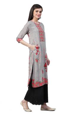 Grey printed liva ethnic-kurtis 3