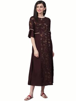 Brown printed liva long-kurtis 1