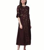 Brown printed liva long-kurtis