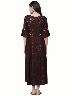 Brown printed liva long-kurtis 2