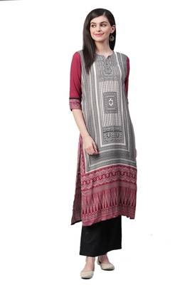 Maroon printed liva ethnic-kurtis 1