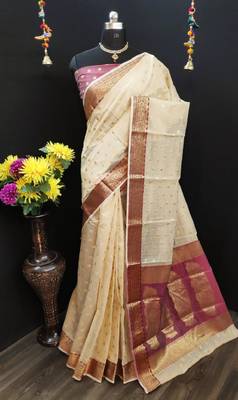 White woven cotton silk saree with blouse 1