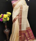 White woven cotton silk saree with blouse
