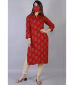 Women's Straight Rayon Floral Printed Kurti In Red Colour