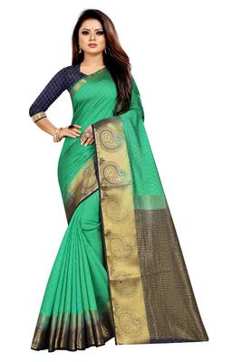 green woven banarasi saree with blouse 1