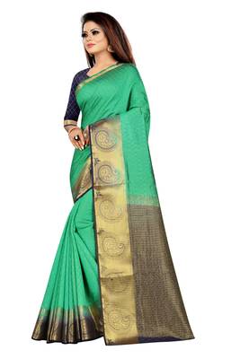 green woven banarasi saree with blouse 2