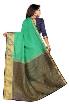 green woven banarasi saree with blouse 3
