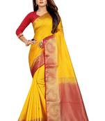 yellow woven banarasi saree with blouse