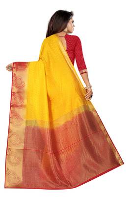 yellow woven banarasi saree with blouse 3
