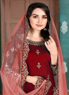 Red embroidered art silk salwar 2