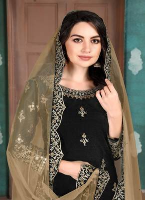 Black embroidered art silk salwar Kameez 2