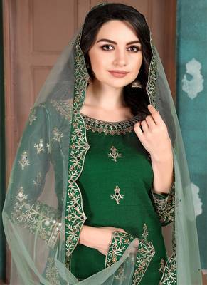 Green embroidered art silk salwar 2