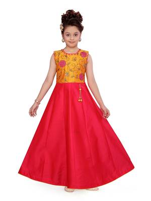 Yellow hand woven silk kids-girl-gowns 1