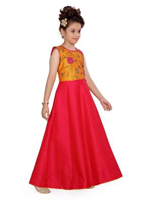 Yellow hand woven silk kids-girl-gowns 3