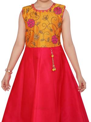 Yellow hand woven silk kids-girl-gowns 5