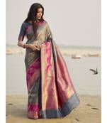 Grey Color Weaving With Jacquard/Printed Work Saree