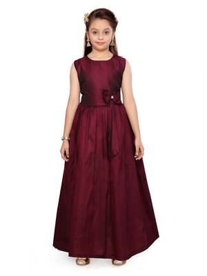 Maroon plain silk kids-girl-gowns 1