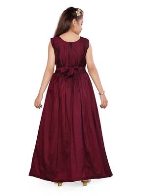 Maroon plain silk kids-girl-gowns 2