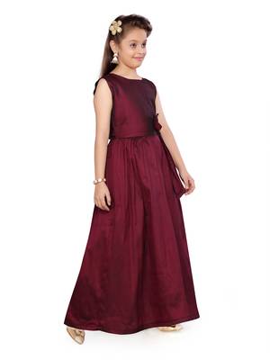 Maroon plain silk kids-girl-gowns 3