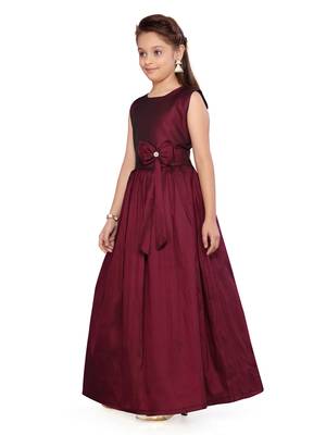 Maroon plain silk kids-girl-gowns 4