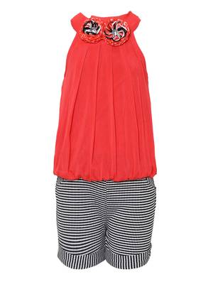 Red plain nylon girls-top-bottom 1