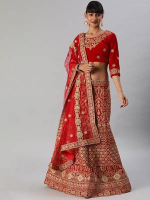 Red Gold Toned Embellished Semi Stitched & UnStitched Blouse 1