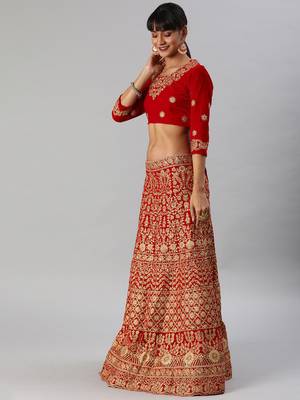 Red Gold Toned Embellished Semi Stitched & UnStitched Blouse 2