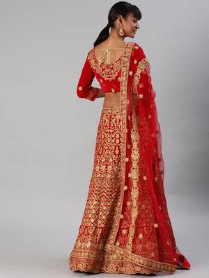 Red Gold Toned Embellished Semi Stitched & UnStitched Blouse 3