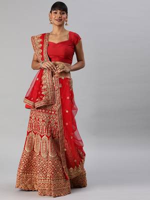 Red Gold Toned Embellished Semi Stitched & UnStitched Blouse 1