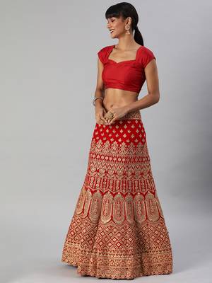 Red Gold Toned Embellished Semi Stitched & UnStitched Blouse 2