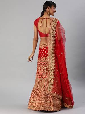Red Gold Toned Embellished Semi Stitched & UnStitched Blouse 3