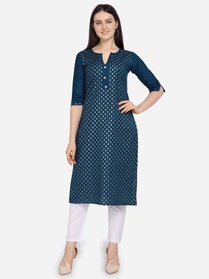 Navy Blue Color printed Straight Kurta 1