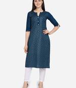 Navy Blue Color printed Straight Kurta