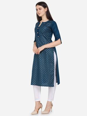 Navy Blue Color printed Straight Kurta 3