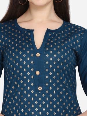 Navy Blue Color printed Straight Kurta 4