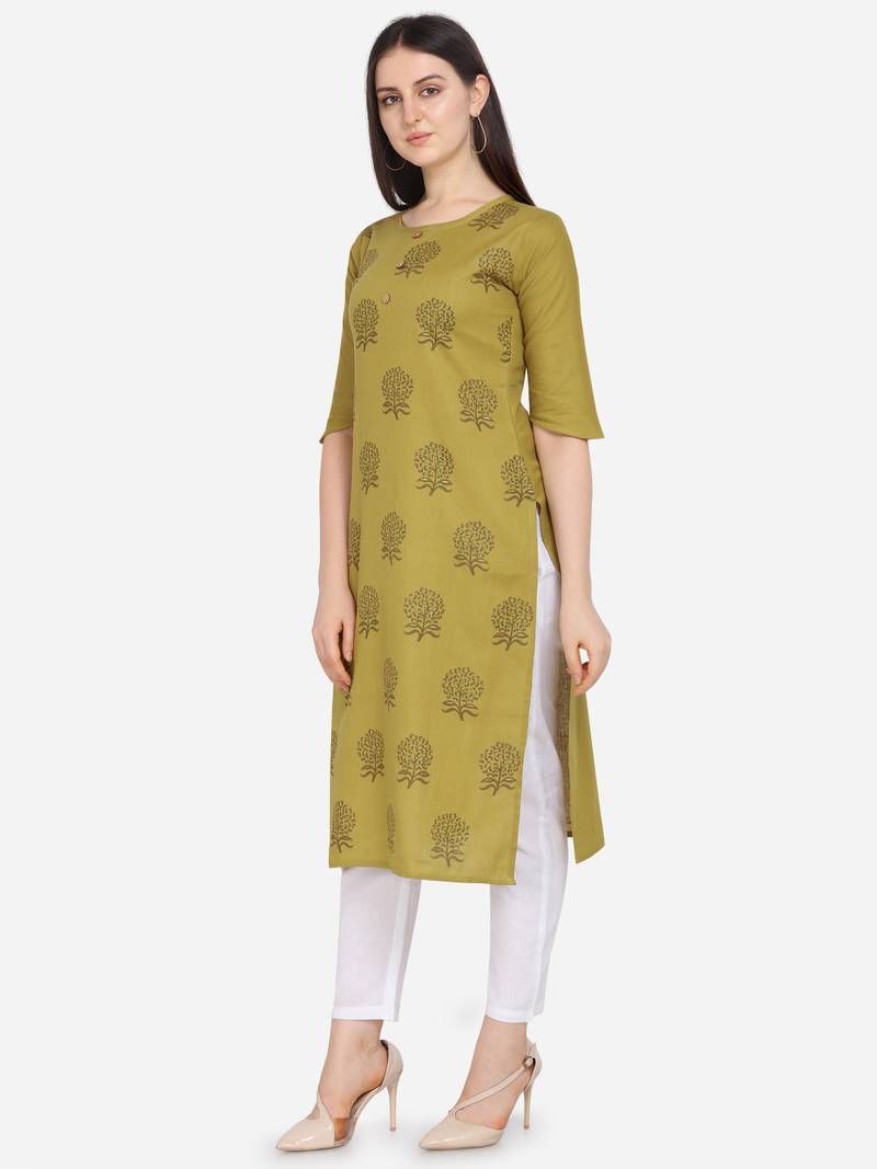 Mustard Rayon Printed Button Down kurta main image 0