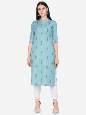 Turquoise Color printed Straight Kurta 1