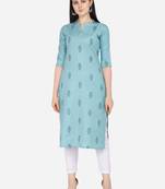Turquoise Color printed Straight Kurta
