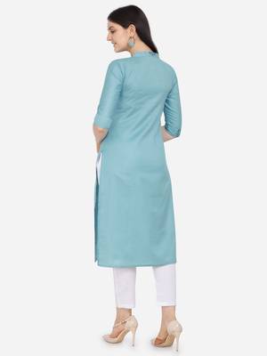 Turquoise Color printed Straight Kurta 2
