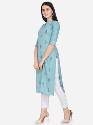 Turquoise Color printed Straight Kurta 3