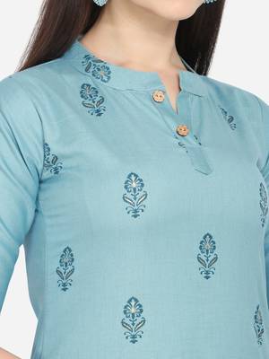 Turquoise Color printed Straight Kurta 4